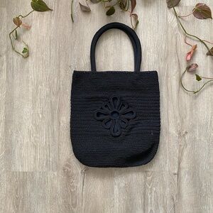 Vintage y2k Black Textured Mini Tote bag Floral
